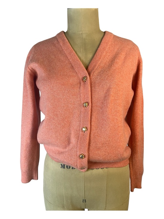 Berks Burlington Sweaters - Vintage Berks Burlington made in Scotland Coral V-Neck Button Cashmere Sweater